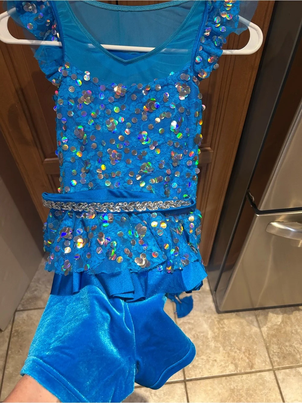 Weissman Costume- Blue Sparkles- Size MC w/bow